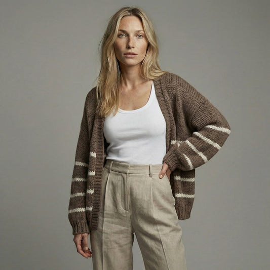 CARDIGÁN RAYADO GRUESO CANELA