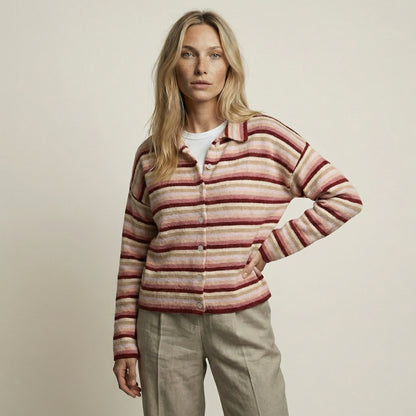 CARDIGÁN DE CUELLO ALTO A RAYAS DE ALGODÓN