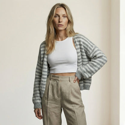 CARDIGÁN A RAYAS GRIS