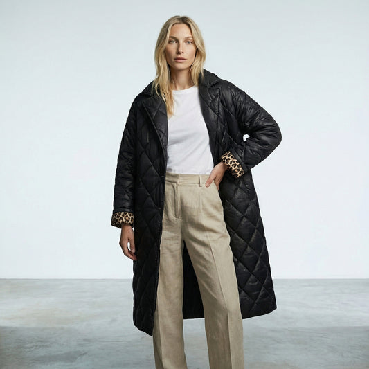 Beata | Abrigo acolchado reversible con forro de leopardo
