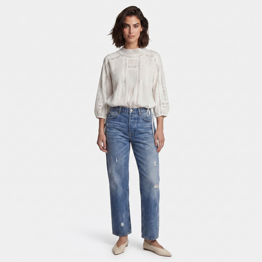 Vaqueros rectos cortos retro para mujer