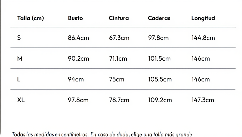 Tabla de tallas