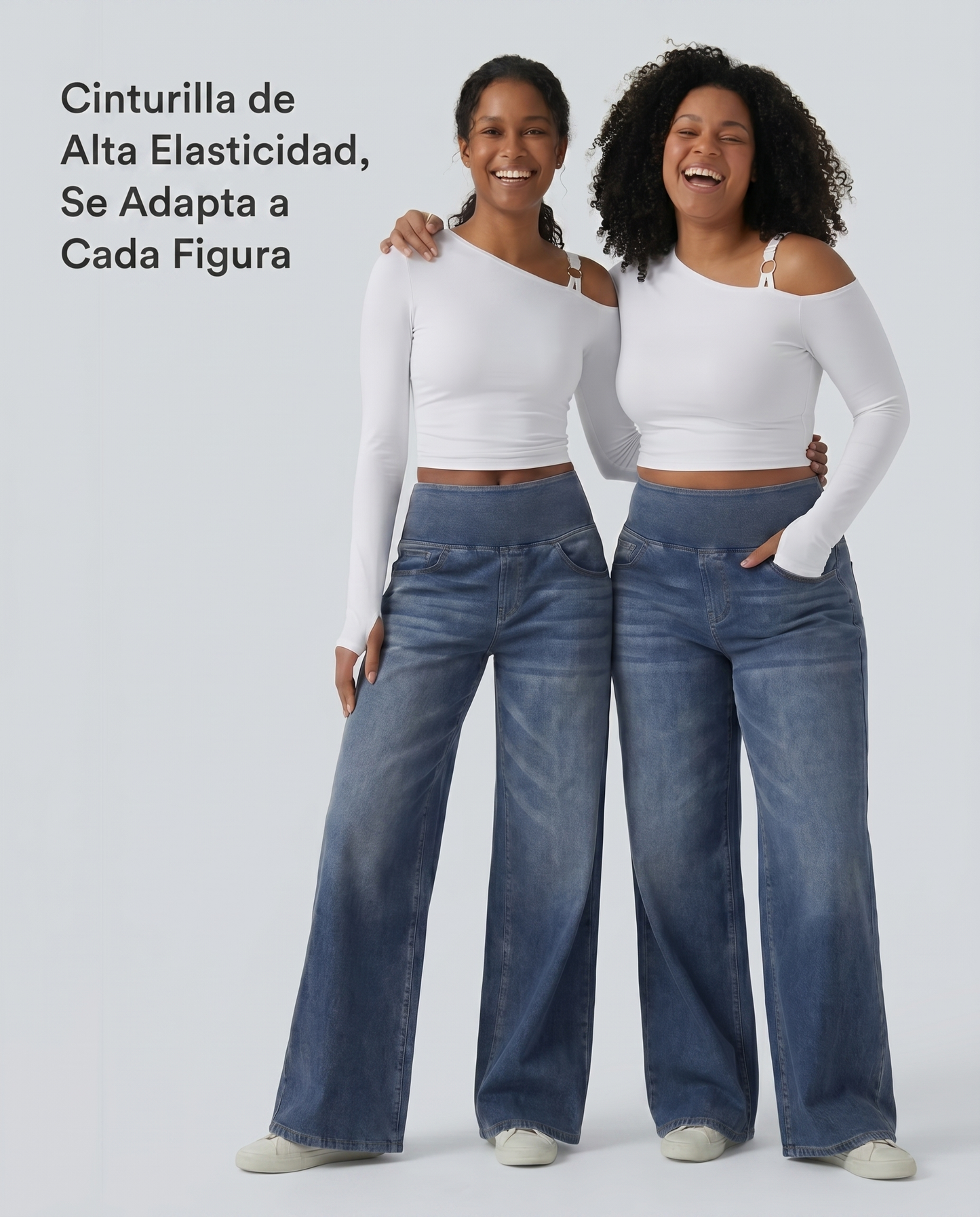 Jeans baggy casual de pierna ancha tiro medio en Lyocell efecto lavado bolsillos