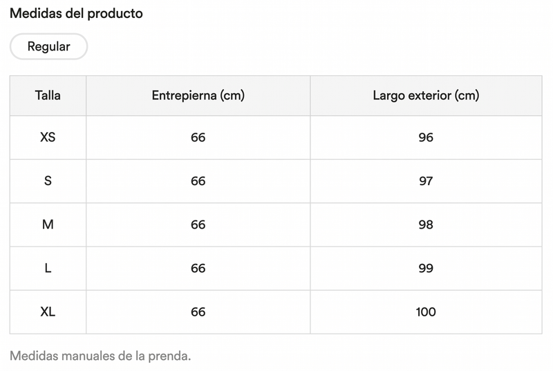 Tabla de tallas