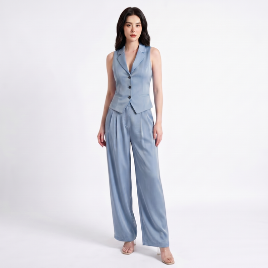 Conjunto de dos piezas para mujer con cuello en V y botones