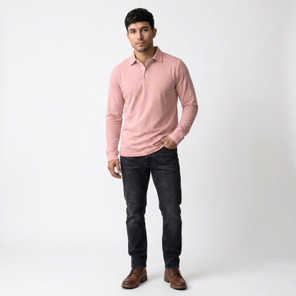 Guillermo™ | Polo casual de manga larga rosa