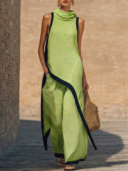 Conjunto de dos piezas de lino y algodón, elegante y con un corte artístico
